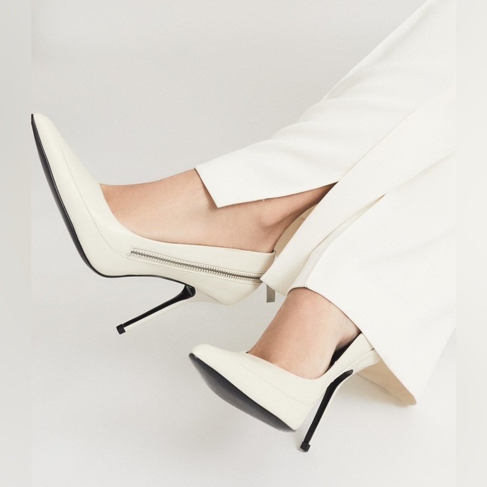 New Reiss Hoxtoncourt leather zip detail pointed toe pumps Sz8.5 MSRP:$395